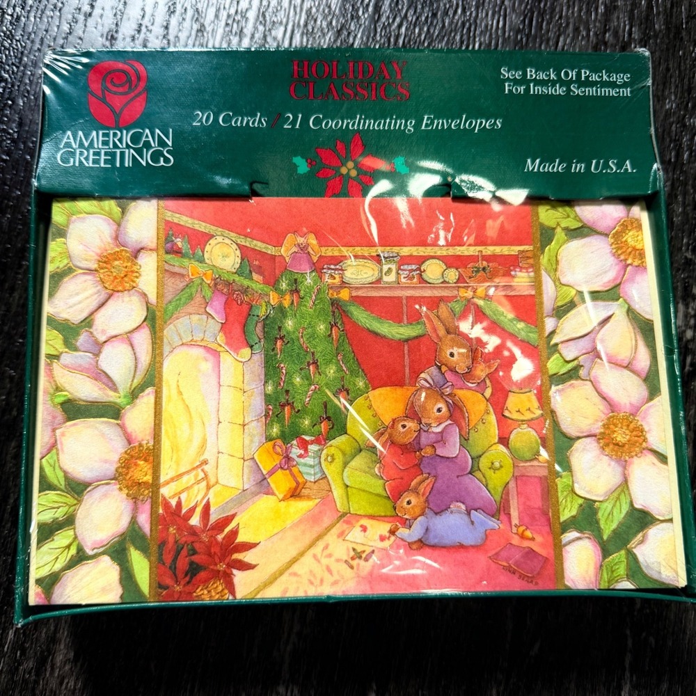 American Greetings Christmas Cards Unisex OS Green Bunny Family Boxed Set 20ct